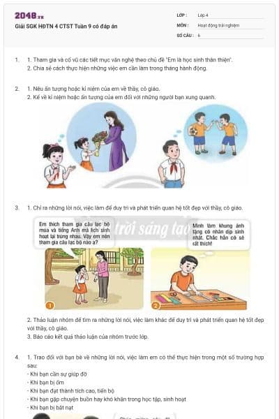 Giải SGK HĐTN 4 CTST Tuần 9 có đáp án