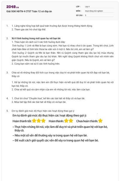 Giải SGK HĐTN 4 CTST Tuần 12 có đáp án