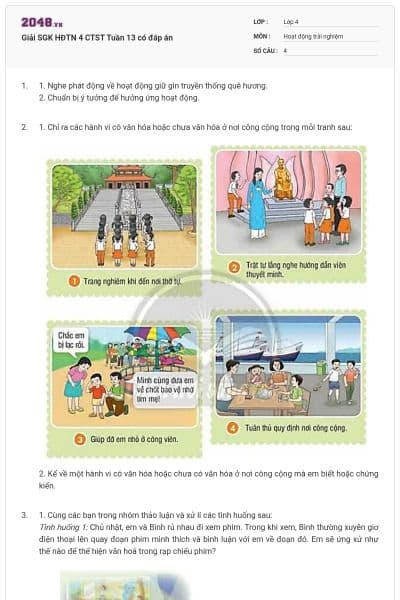 Giải SGK HĐTN 4 CTST Tuần 13 có đáp án