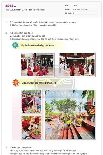 Giải SGK HĐTN 4 CTST Tuần 16 có đáp án