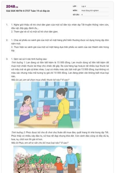 Giải SGK HĐTN 4 CTST Tuần 19 có đáp án