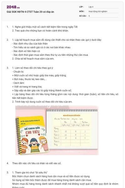 Giải SGK HĐTN 4 CTST Tuần 20 có đáp án