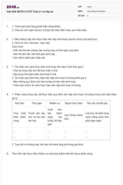 Giải SGK HĐTN 4 CTST Tuần 21 có đáp án