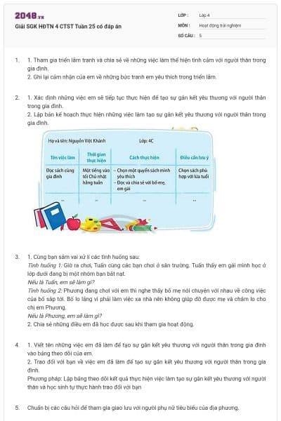 Giải SGK HĐTN 4 CTST Tuần 25 có đáp án