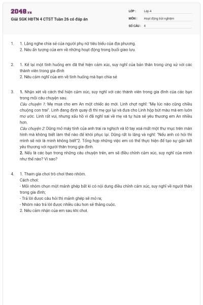 Giải SGK HĐTN 4 CTST Tuần 26 có đáp án