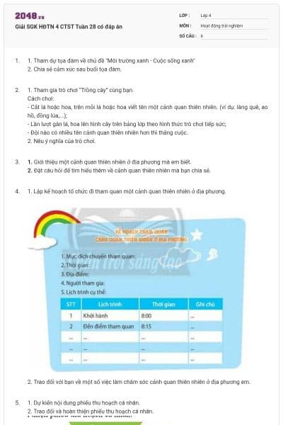 Giải SGK HĐTN 4 CTST Tuần 28 có đáp án