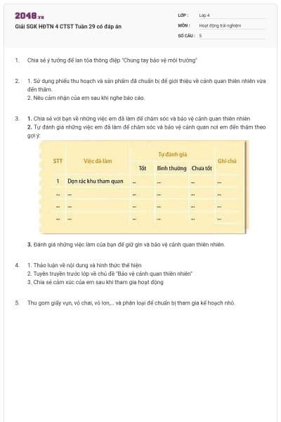 Giải SGK HĐTN 4 CTST Tuần 29 có đáp án