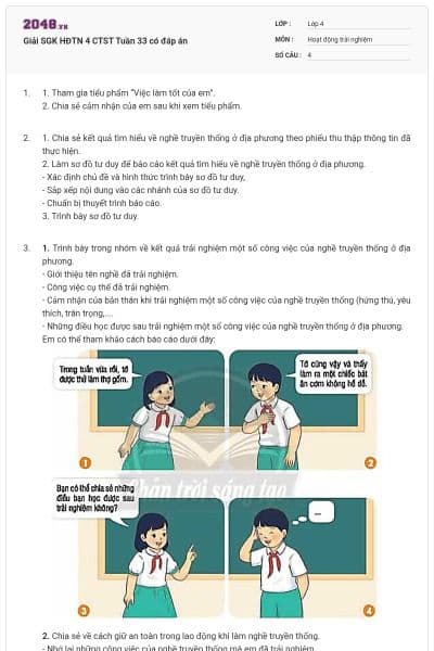 Giải SGK HĐTN 4 CTST Tuần 33 có đáp án