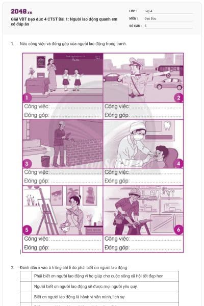 Giải VBT Đạo đức 4 CTST Bài 1: Người lao động quanh em có đáp án