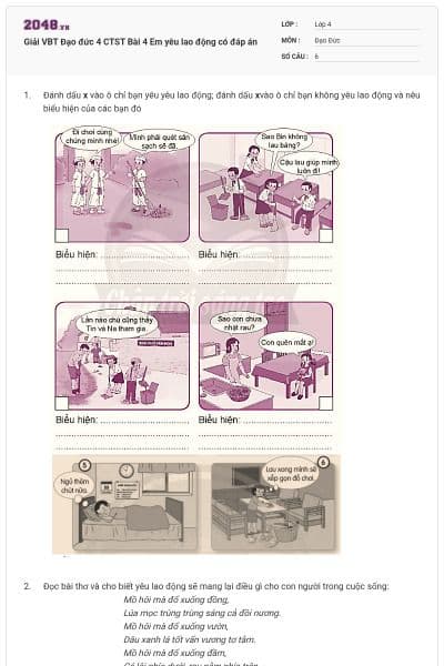 Giải VBT Đạo đức 4 CTST Bài 4 Em yêu lao động có đáp án