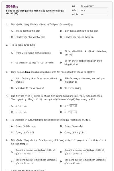 Bộ đề thi thử thpt quốc gia môn Vật Lý cực hay có lời giải chi tiết (P9)