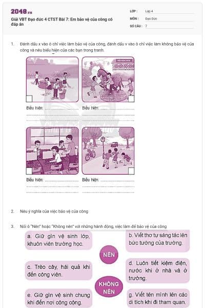 Giải VBT Đạo đức 4 CTST Bài 7: Em bảo vệ của công có đáp án