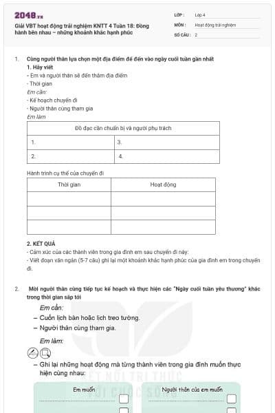 Giải VBT hoạt động trải nghiệm KNTT 4 Tuần 18: Đồng hành bên nhau – những khoảnh khắc hạnh phúc