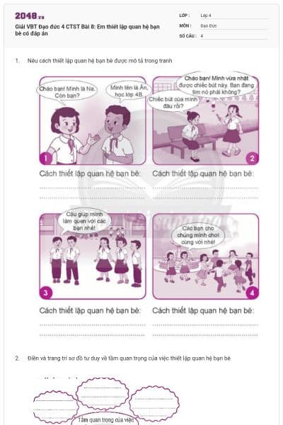 Giải VBT Đạo đức 4 CTST Bài 8: Em thiết lập quan hệ bạn bè có đáp án