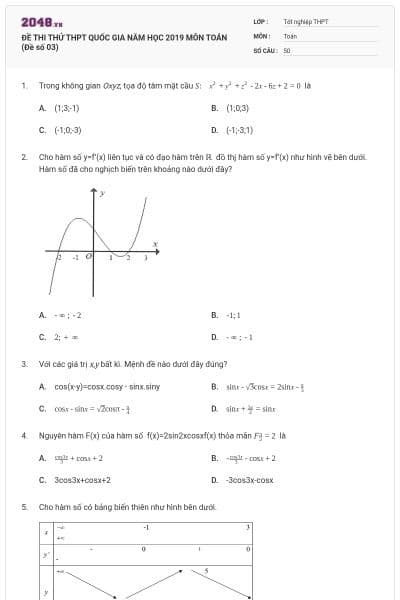 ĐỀ THI THỬ THPT QUỐC GIA NĂM HỌC 2019 MÔN TOÁN (Đề số 03)