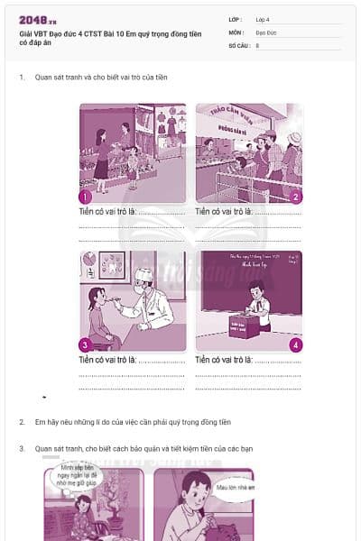 Giải VBT Đạo đức 4 CTST Bài 10 Em quý trọng đồng tiền có đáp án