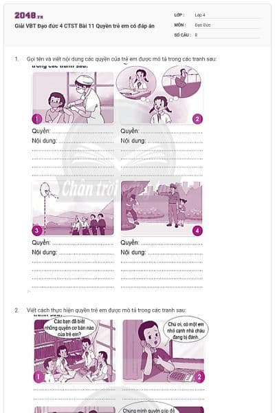 Giải VBT Đạo đức 4 CTST Bài 11 Quyền trẻ em có đáp án