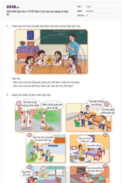 Giải SGK Đạo đức 4 CTST Bài 4: Em yêu lao động có đáp án