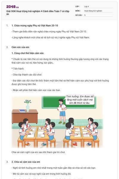 Giải SGK Hoạt động trải nghiệm 4 Cánh diều Tuần 7 có đáp án