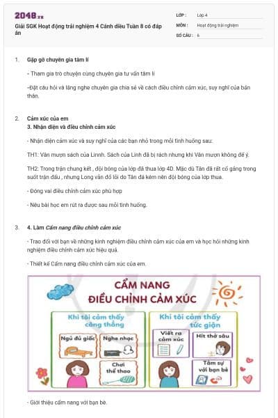 Giải SGK Hoạt động trải nghiệm 4 Cánh diều Tuần 8 có đáp án