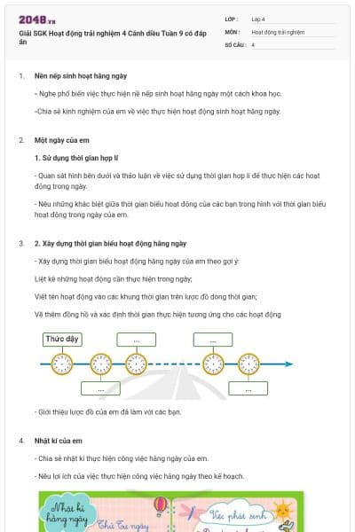 Giải SGK Hoạt động trải nghiệm 4 Cánh diều Tuần 9 có đáp án