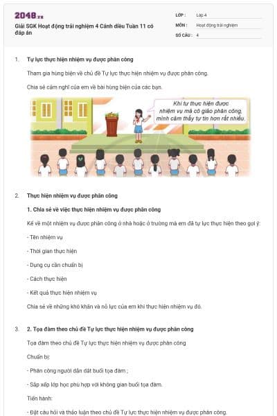 Giải SGK Hoạt động trải nghiệm 4 Cánh diều Tuần 11 có đáp án
