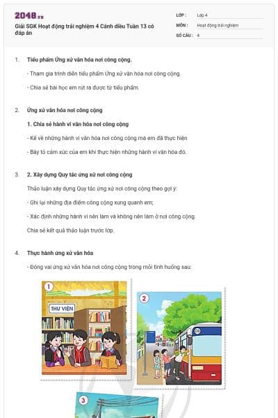 Giải SGK Hoạt động trải nghiệm 4 Cánh diều Tuần 13 có đáp án
