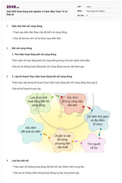 Giải SGK Hoạt động trải nghiệm 4 Cánh diều Tuần 14 có đáp án