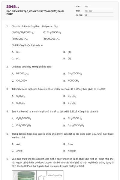 ĐẶC ĐIỂM CẤU TẠO, CÔNG THỨC TỔNG QUÁT, DANH PHÁP