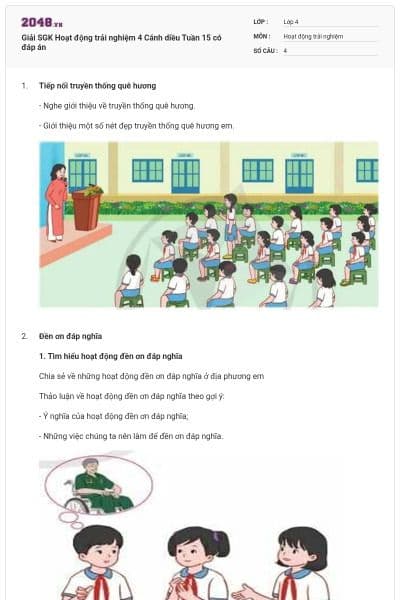 Giải SGK Hoạt động trải nghiệm 4 Cánh diều Tuần 15 có đáp án