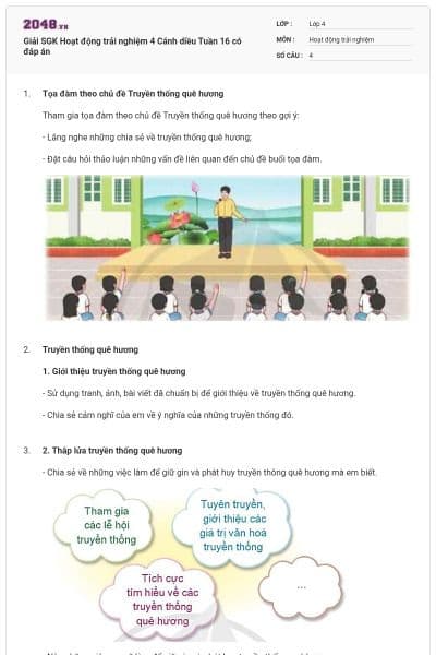 Giải SGK Hoạt động trải nghiệm 4 Cánh diều Tuần 16 có đáp án