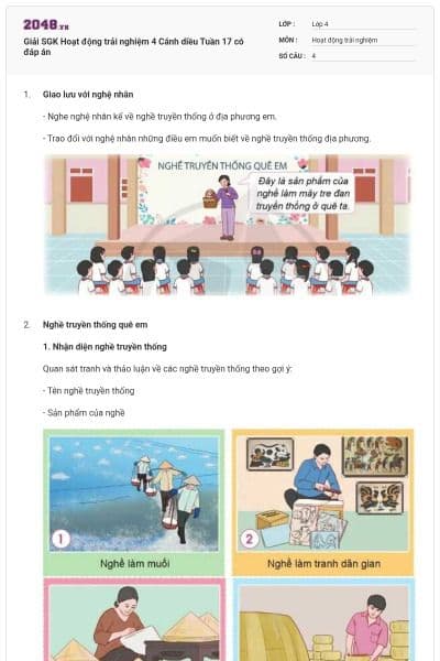 Giải SGK Hoạt động trải nghiệm 4 Cánh diều Tuần 17 có đáp án