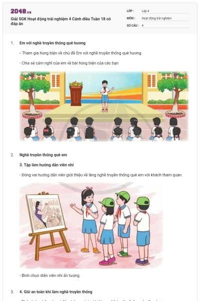 Giải SGK Hoạt động trải nghiệm 4 Cánh diều Tuần 18 có đáp án