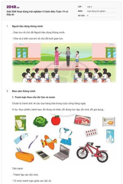 Giải SGK Hoạt động trải nghiệm 4 Cánh diều Tuần 19 có đáp án