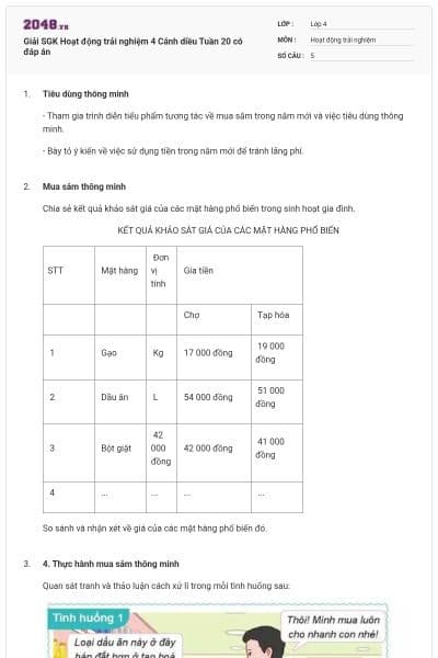 Giải SGK Hoạt động trải nghiệm 4 Cánh diều Tuần 20 có đáp án