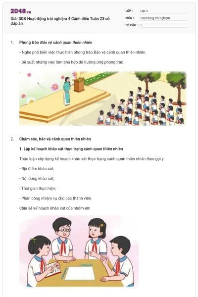 Giải SGK Hoạt động trải nghiệm 4 Cánh diều Tuần 23 có đáp án