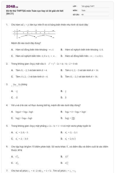 Đề thi thử THPTQG môn Toán cực hay có lời giải chi tiết (Đề 21)