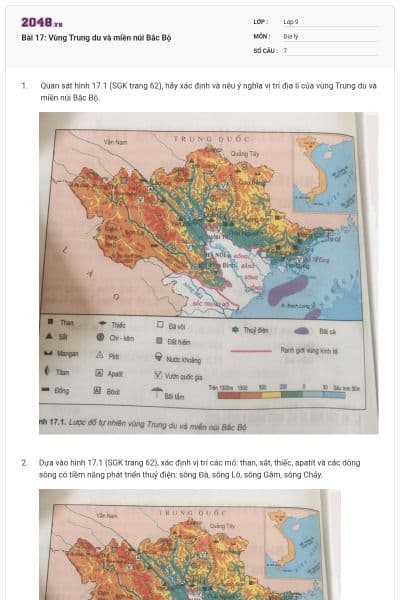 Bài 17: Vùng Trung du và miền núi Bắc Bộ