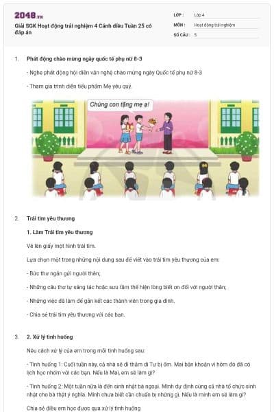 Giải SGK Hoạt động trải nghiệm 4 Cánh diều Tuần 25 có đáp án