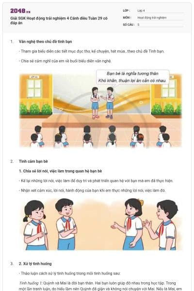 Giải SGK Hoạt động trải nghiệm 4 Cánh diều Tuần 29 có đáp án