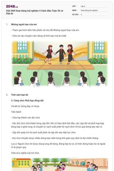 Giải SGK Hoạt động trải nghiệm 4 Cánh diều Tuần 30 có đáp án