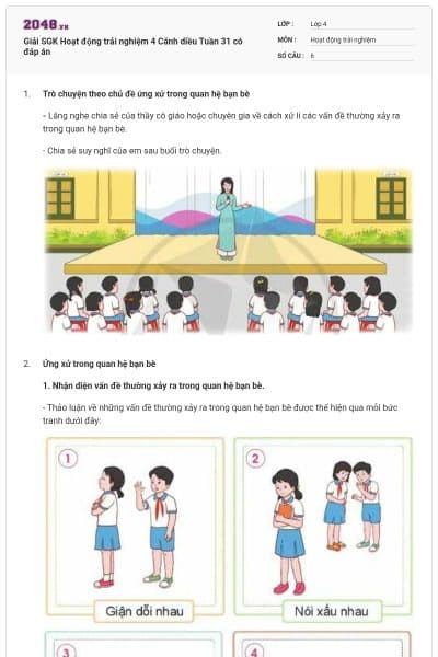 Giải SGK Hoạt động trải nghiệm 4 Cánh diều Tuần 31 có đáp án