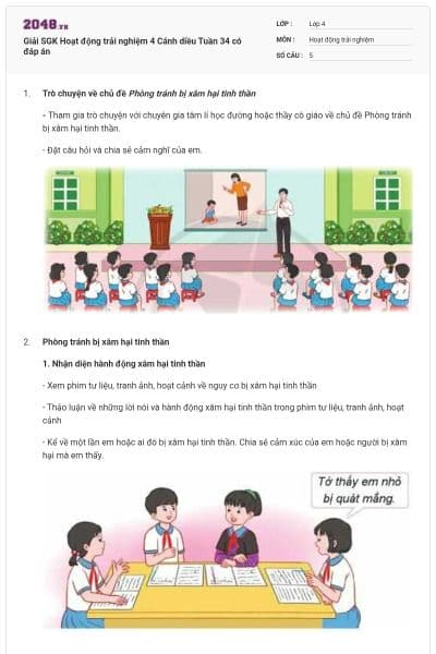 Giải SGK Hoạt động trải nghiệm 4 Cánh diều Tuần 34 có đáp án