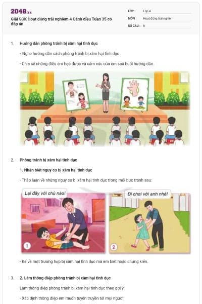 Giải SGK Hoạt động trải nghiệm 4 Cánh diều Tuần 35 có đáp án