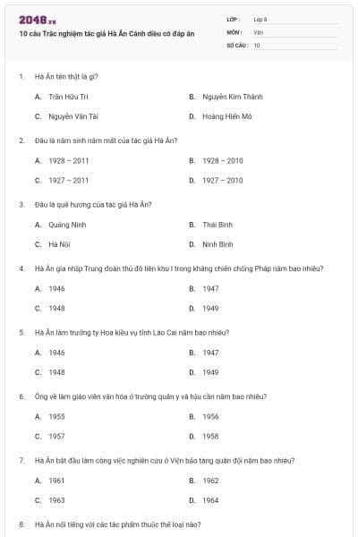 10 câu Trắc nghiệm tác giả Hà Ân Cánh diều có đáp án