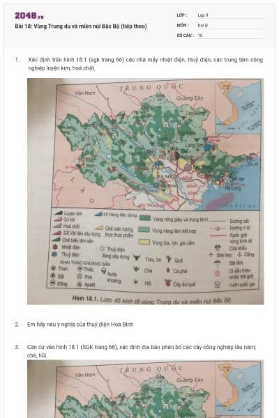 Bài 18: Vùng Trung du và miền núi Bắc Bộ (tiếp theo)