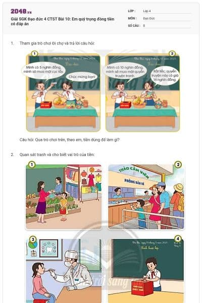 Giải SGK Đạo đức 4 CTST Bài 10: Em quý trọng đồng tiền có đáp án