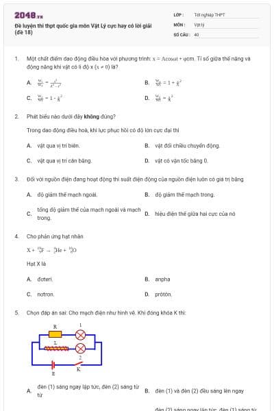 Đề luyện thi thpt quốc gia môn Vật Lý cực hay có lời giải (đề 18)