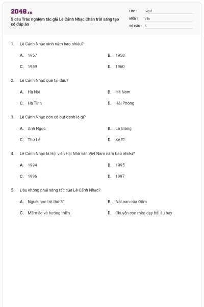 5 câu Trắc nghiệm tác giả Lê Cảnh Nhạc Chân trời sáng tạo có đáp án