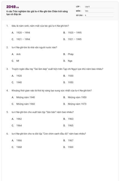 6 câu Trắc nghiệm tác giả Iu-ri Na-ghi-bin Chân trời sáng tạo có đáp án